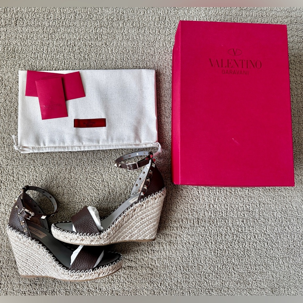 Valentino Rockstud Leather Wedge Sandal